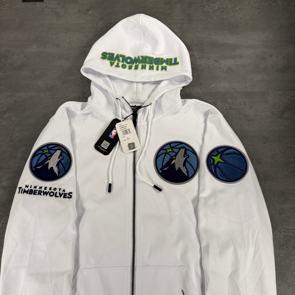 Pro Standard Minnesota Timberwolves Hoodie Mens XL White NBA Big Logo Patch Zip
